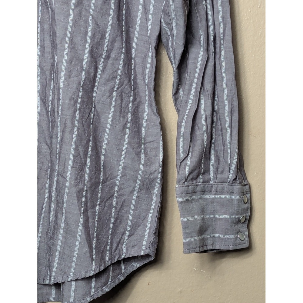 Roper Western Shirt Mens Large Grey Stripe Pearl Snap Embroidered 1-01-017-310GY - Picture 9 of 16